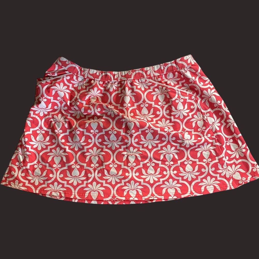 Lands End Womens Pink & White Floral Swim Skirt M Nylon/Spandex M Pockets